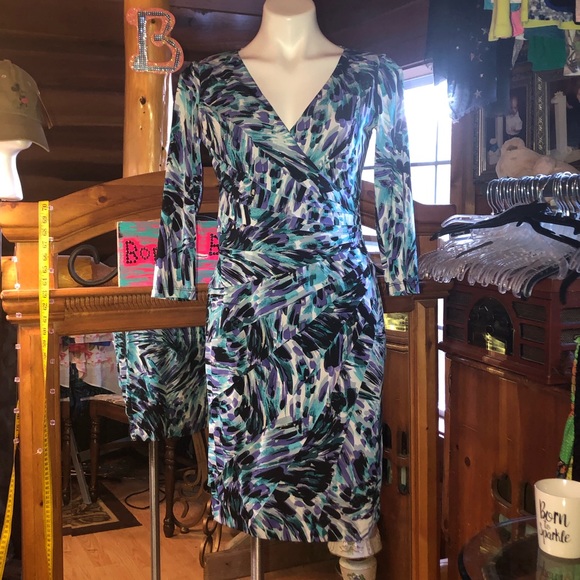 NEW London Times purple & turquoise Sexy low cut dress - Picture 5 of 12